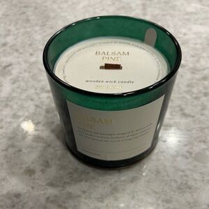 “New” DW Home Balsam Pine Candle in Green Glass with wood wick 18.2 oz